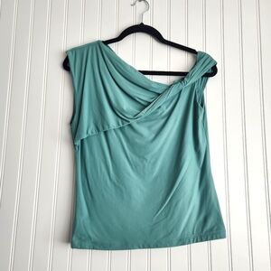 ABERCROMBIE & FITCH Green Asymmetrical Off The Shoulder Twist Top Large